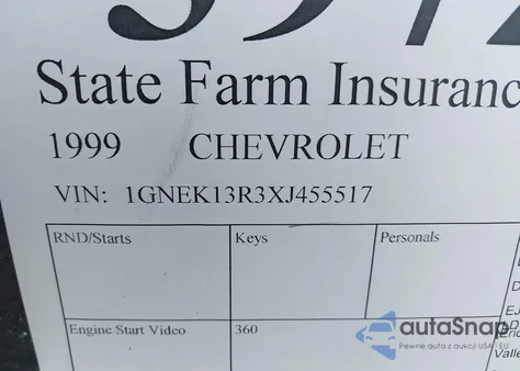 1999 Chevrolet Tahoe Ls from USA, damaged, VIN 1GNEK13R3XJ455517